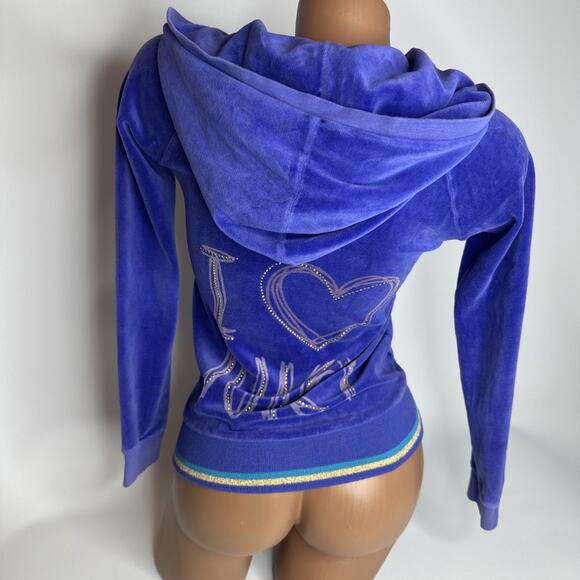 Juicy Couture VTG y2k Purple Velour Bling Hoodie Jacket Scottie Dogs RARE XS - Picture 2 of 8
